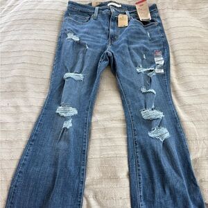 Levi's Distressed Straight Leg Jeans - Blue